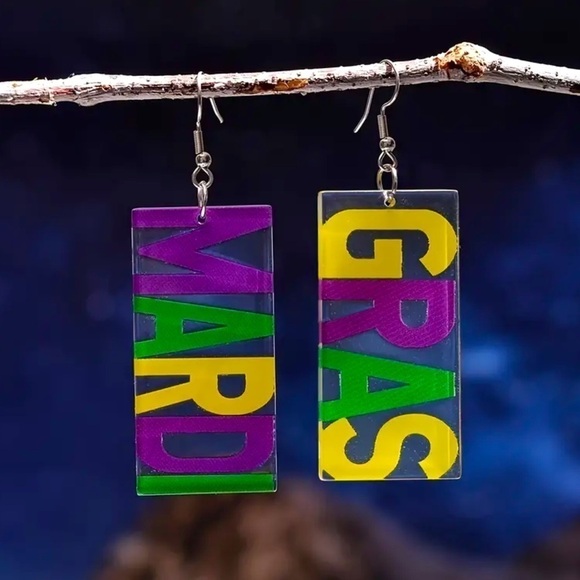 Mardi Gras Acrylic Earrings - Picture 1 of 5
